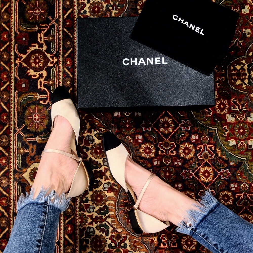 SOLD✔️❤️CHANEL Satin Other Open Cap Toe Slingbacks - Picture 1 of 8